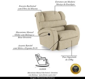 Poltrona do Papai Sala de Cinema Reclinável Kylie Glider Manual Giratória Linho Bege G23