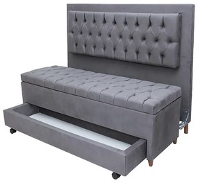 Cabeceira com Calçadeira Baú Casal 140cm Paris Capitonê Suede Cinza - Sheep Estofados - Cinza