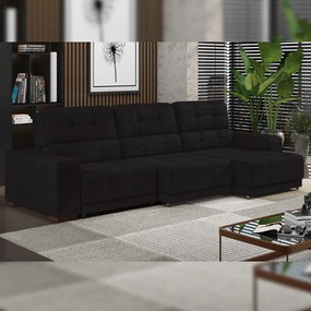 Sofá Sala de Estar Retrátil e Reclinável 5 Lugares Lisboa 350cm Couro Preto G58 - Gran Belo