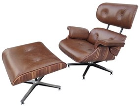 Poltrona com Puff Charles Eames Lounge Chair Madeira Moldada Pau Ferro Design by Charles e Ray Eames