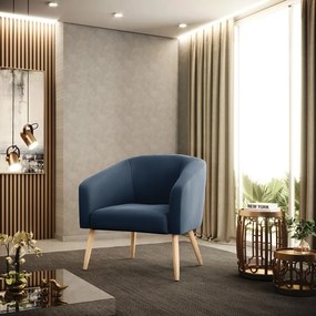 Poltrona Decorativa Pé Palito Natural Kit 2 Stella Suede Azul Marinho D03 - D'Rossi