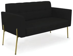 Sofá Namoradeira 2 Lugares Base Pé de Ferro Dourado Elisa Linho D03 - D'Rossi - A79 Preto