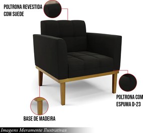 Poltrona Decorativa Karen Pés Fixo em Madeira Castanho Suede Preto G19 - Gran Belo