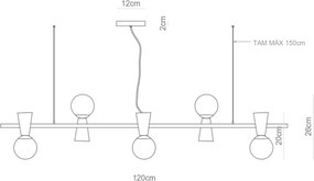 Pendente Aluminio Vidro Dourado Sears