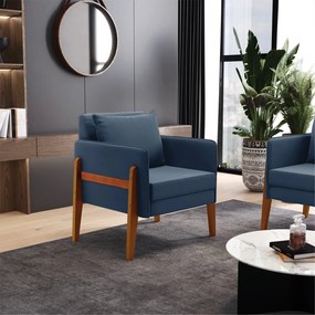 Poltrona Lana Suede Base de Madeira - D'Rossi - Azul Marinho