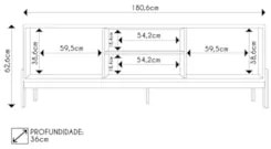 Rack Para Sala Bancada de TV 72 Pol Ripado 184cm Tannen Freijó/Preto -