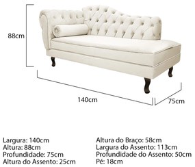 Kit Diva Recamier Diana 140cm Lado Direito e 02 Poltronas Classic Corano - ADJ Decor