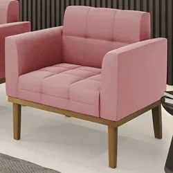 Poltrona Decorativa Base Madeira Castanho Ana Suede Rosê - Ibiza