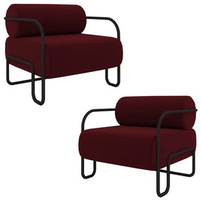 Kit 2 Poltronas Decorativas Sala de Estar Polatsk Base Industrial de Ferro Veludo Bordô G33 - Gran Belo