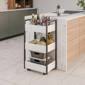 Carrinho Gourmet Auxiliar para Cozinha 3 Prateleiras Zane Preto M12 - D'Rossi - Branco