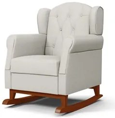 Poltrona de Amamentação Base Madeira Balanço Letícia Linho Off White -