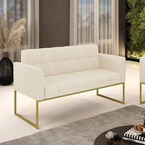 Sofá Namoradeira Elisa Linho Bege A19 Base Metálica Industrial Dourado - D'Rossi