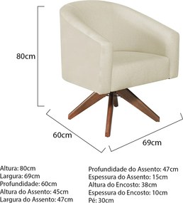 Kit 02 Poltronas Decorativas Sala de Estar Recepção Luiza Base Giratória de Madeira Suede - ADJ Decor