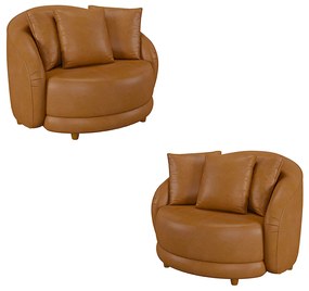 Kit 2 Poltronas Decorativas Base Fixa Galáxia com Almofadas PU Caramelo G45 - Gran Belo