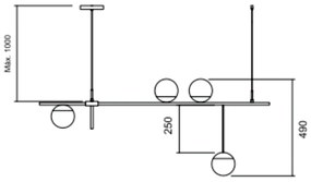 Pendente Bille C/ 4 Globos Assimetricos 120Cm 4L G9 / Metal E Globo Ø1... (BT - Branco Texturizado, FOSCO)