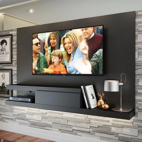 Painel Home Suspenso Sala Para Tv 1 Gaveta 3 Prateleiras - Preto