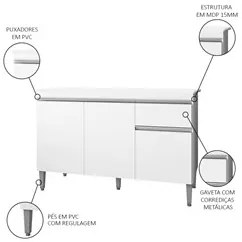 Balcão Gabinete Para Pia Com Tampo 120cm 3 Portas e 1 Gaveta Tatiane B