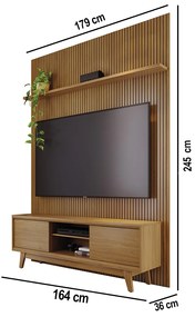 Painel TV 65 Pol 179cm Ripado Valen e Rack Bancada Mylan M20 - D'Rossi - Cumaru(fosco)