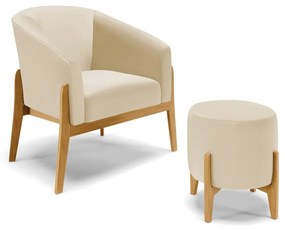 Poltrona com Puff Base de Madeira Stella Sintético D03 - D'Rossi - Bege