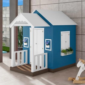 Casinha de Brinquedo MDF com Varanda Artesanal Branco/Azul L12 - Gran Belo