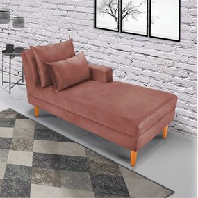 Divã Chaise Chloe 160 cm Veludo Rosê Pés Chanfrado Castanho - D'Rossi