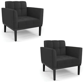 Kit 2 Poltronas Decorativas Karen Pés Fixo em Madeira Preto PU Preto G19 - Gran Belo