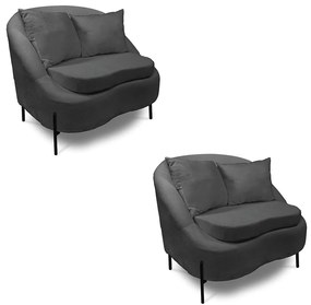 Poltrona Decorativa Orgânica Pé de Metal Preto Kit 2 Zaya Bouclê C05 - D'Rossi - Grafite