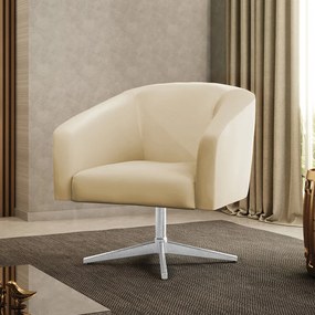 Poltrona Decorativa Giratória Cromada Stella Sintético D03 - D'Rossi - Bege
