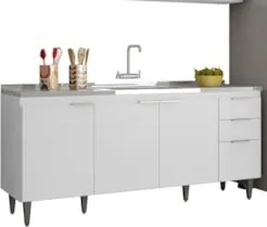 Armário de Cozinha CP03 Com Pia 180cm Pérola Z34 Branco     - Mpozenat