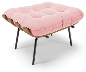 Puff Costela Suede Base Metálica Preto - D'Rossi - Rosa Bebê