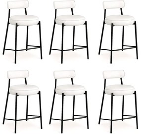 Banqueta Cozinha Alta com Encosto Industrial Preto Kit 6 Londres PU D03 - D'Rossi - Branco