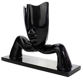 Escultura Máscara com Base Descanso em Cerâmica Preto 23x30 cm - D'Rossi