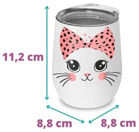 Copo Inox Corpo Duplo 400 ml Fosco Gatinha Miau - Branco