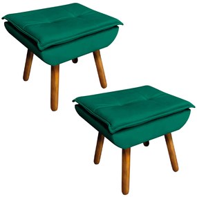 Kit 2 Puff's Decorativos Pés Palito Charger Veludo Verde G19 - Gran Belo