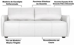 Sofá Decorativo Sala de Estar Lily 3 Lugares 240cm Couro Branco G34 - Gran Belo
