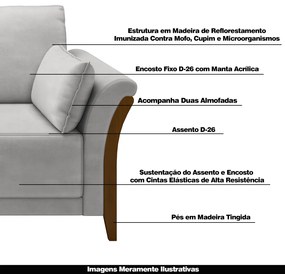 Sofá Decorativo 3 Lugares 222cm Market Veludo Cinza G45 - Gran Belo
