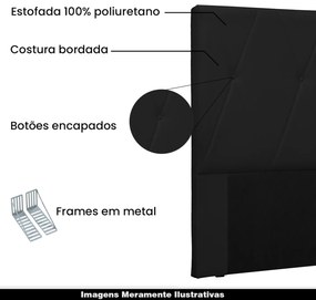 Cabeceira de Casal Decorativa 1,40M Yves PU Preto G63 - Gran Belo