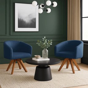 Poltrona Sala Base Giratória Madeira Kit 2 Arielle Suede Azul Marinho D03 - D'Rossi