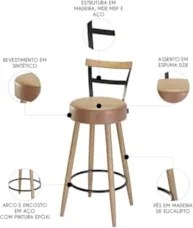Banqueta Alta Estofada Pés Palito Kit 4 Martin Sintético Amarula S08 -