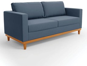 Sofá 03 Lugares Juliette Suede Base Madeira Castanho - D'Rossi - Azul Marinho
