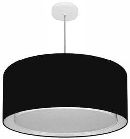 Lustre Pendente Cilíndrico Duplo Md-4298 Cúpula em Tecido 60x30cm Preto - Bivolt