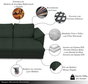 Sofá Retrátil Manual Sala de Estar Nolan Bipartido 175cm Conforto Premium em Couro Verde G58 - Gran Belo