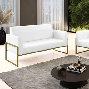 Sofá Namoradeira Base Industrial Alta Dourado Marisa Corano D03 - D'Rossi - Branco