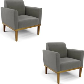 Kit 2 Poltronas Decorativas Isabella Pés Fixo em Madeira Castanho Suede Grafite G19 - Gran Belo