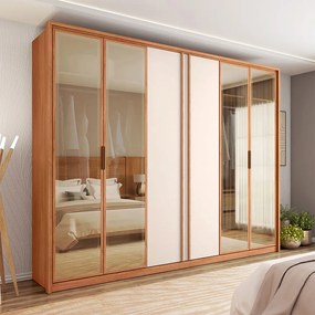 Guarda Roupa Casal Lume com 6 Portas de Bater e 4 Gavetas MDP Freijo/OffWhite G11  Gran Belo
