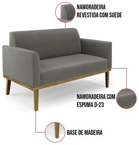 Sofá Namoradeira Base de Madeira Fixa Castanho Marisa Suede - Grafite