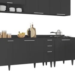 Armário de Cozinha Com Tampo CP05 320cm Pérola Preto Z34      - Mpozen
