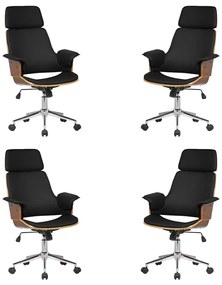 Kit 4 Cadeira de Escritório Home Office Decorativas Casemiro PU c/Regulagem de Altura Base Giratória Preto G56 - Gran Belo