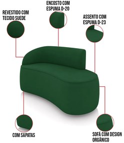 Sofá 2 Lugares Orgânico 140cm Morgan e 2 Poltronas Lua Suede D03 - D'Rossi - Verde
