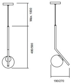 Pendente Angular Tubo Quadrado Ø19X48Cm 1Xe27 G45 / Globo Ø14Cm | Usin... (PT / CP-M - Preto Texturizado / Champagne Metálico, CLEAR)